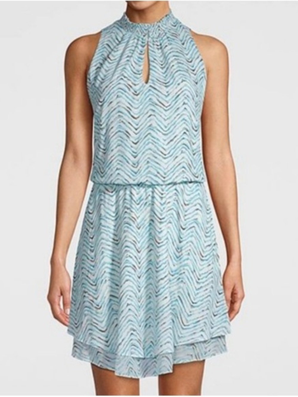 White House Black Market Light Blue Chevron Halter Mini Dress